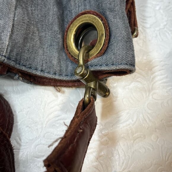 Lucky Brand BOHO Large Distressed Braided Leather Strap Blue Tote Shoulder Bag - Picture 12 of 16